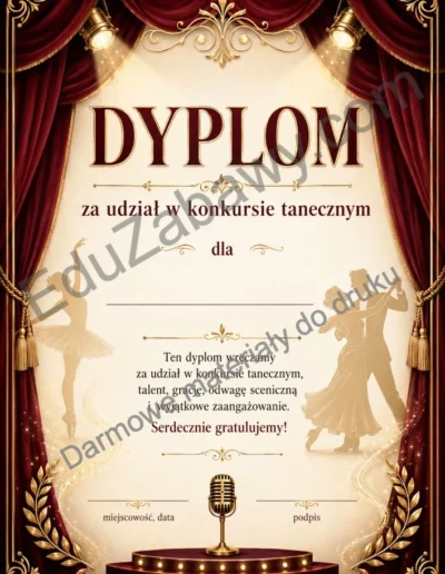 Dyplom za udział w konkursie tanecznym 39