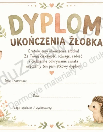 Dyplomy ukończenia żłobka (poziome) 40
