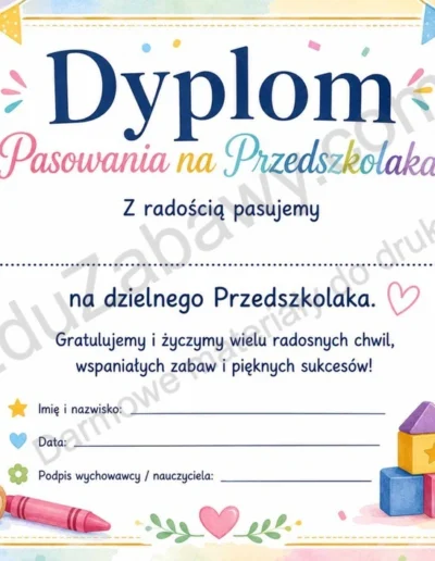 Dyplomy pasowania na przedszkolaka (poziome) 38