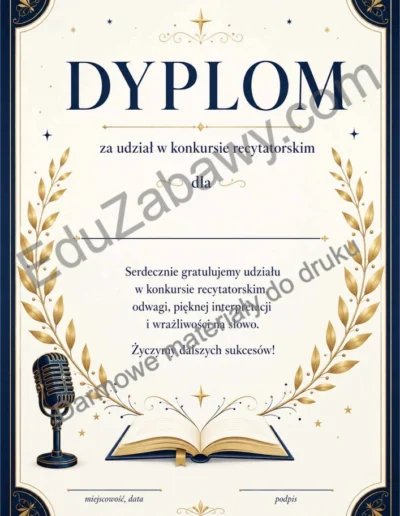 Dyplom za udział w konkursie recytatorskim 38