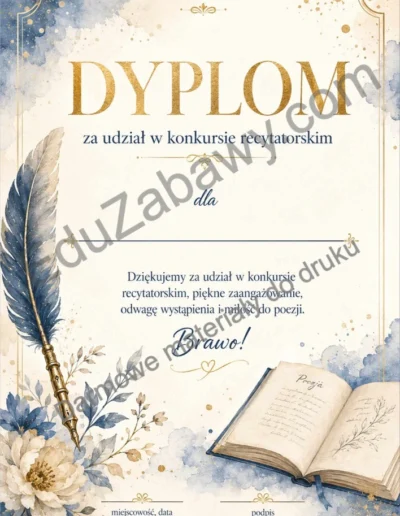 Dyplom za udział w konkursie recytatorskim 41