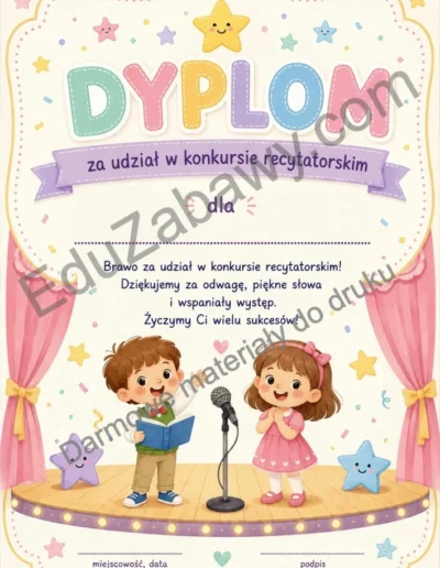 Dyplom za udział w konkursie recytatorskim 40
