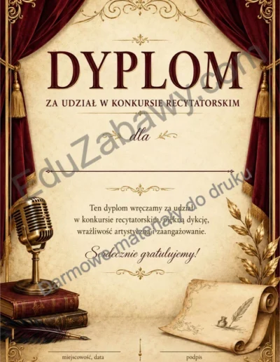 Dyplom za udział w konkursie recytatorskim 39