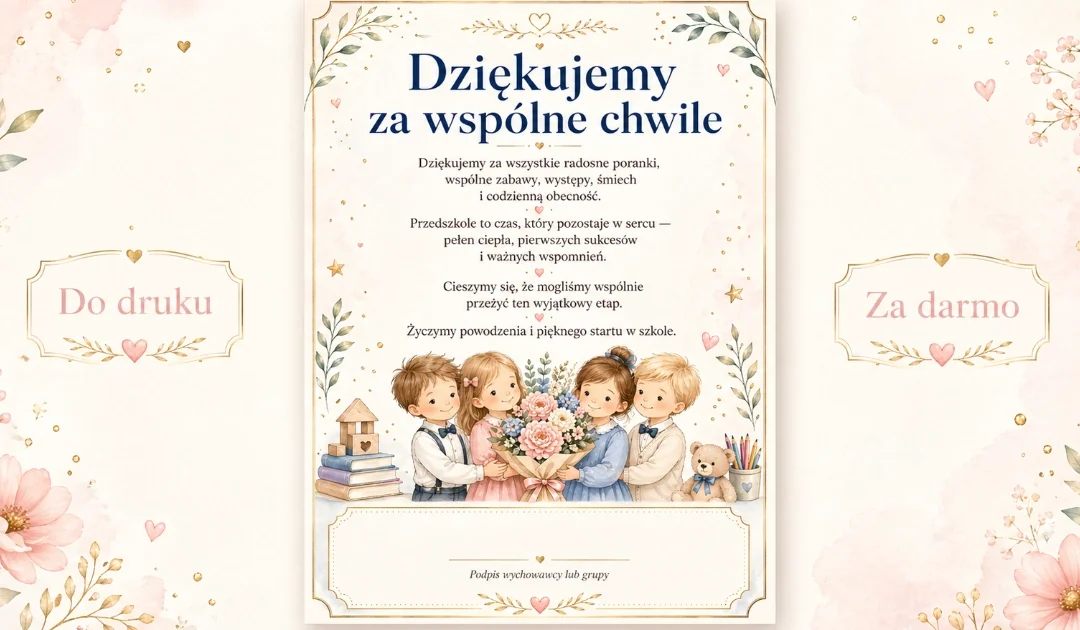 Wkładka na pożegnanie przedszkola: Dziękujemy za wspólne chwile