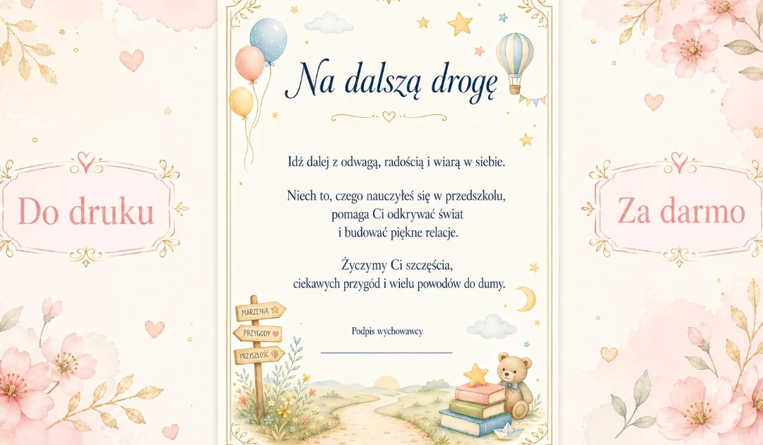 Dedykacja na pożegnanie przedszkola: Na dalszą drogę