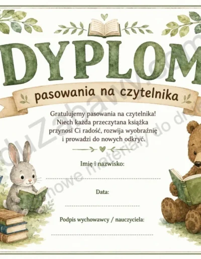 Dyplomy pasowania na czytelnika (poziome) 40