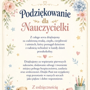 Podziękowania na Pożegnanie przedszkola