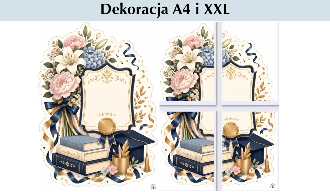 Dekoracje A4 i XXL: Świadectwo i kwiaty