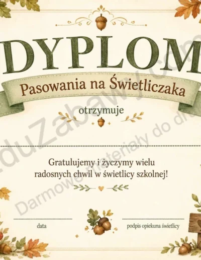 Dyplomy pasowania na świetliczaka (poziome) 39