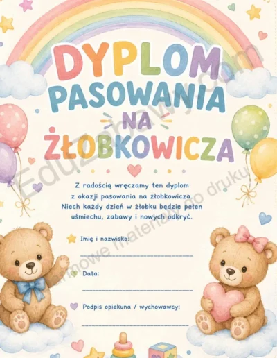 Dyplomy pasowania na żłobkowicza (pionowe) 38