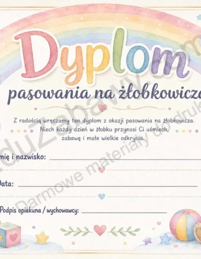 Dyplomy pasowania na żłobkowicza (poziome) 38