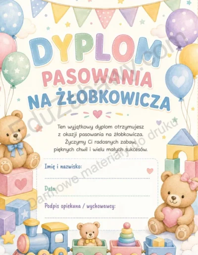 Dyplomy pasowania na żłobkowicza (pionowe) 41