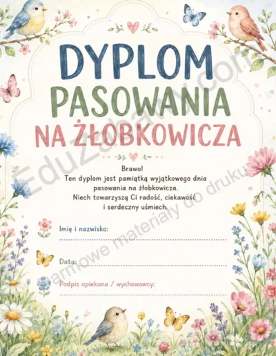 Dyplomy pasowania na żłobkowicza (pionowe) 40