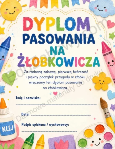 Dyplomy pasowania na żłobkowicza (pionowe) 39