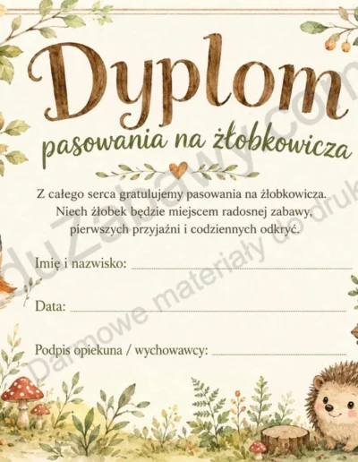 Dyplomy pasowania na żłobkowicza (poziome) 39