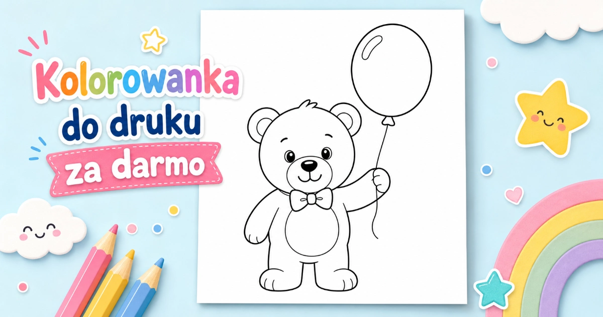 Kolorowanka Miś z balonikiem do druku