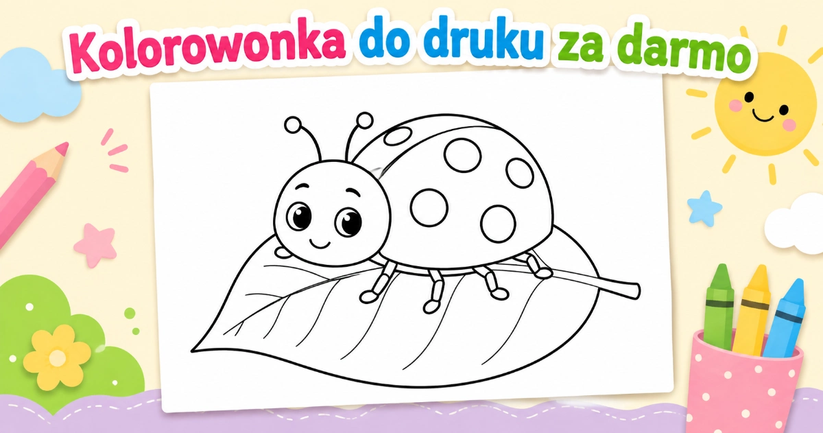 Kolorowanka Biedronka na liściu do druku