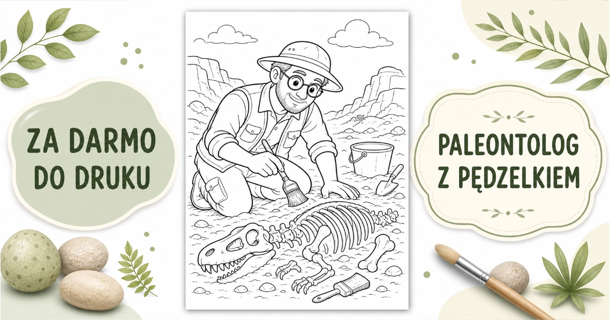 Kolorowanka: Paleontolog z pędzelkiem do druku