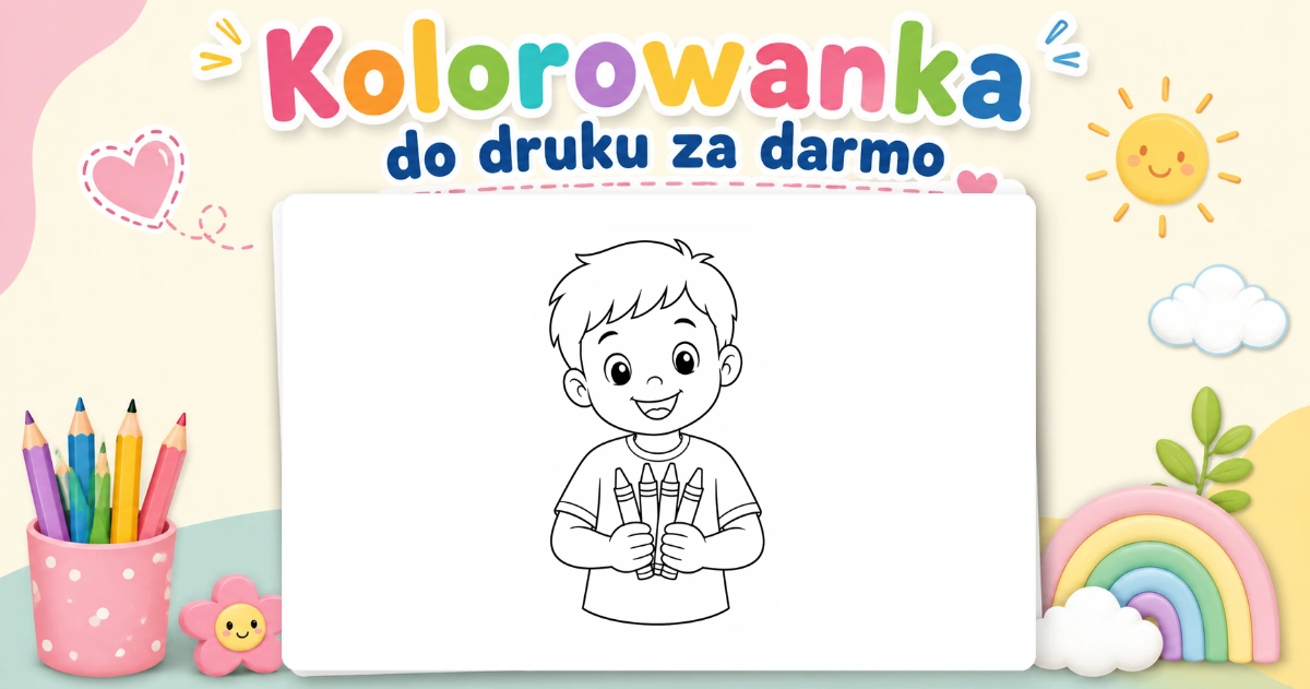 Kolorowanka Dziecko z kredkami do druku