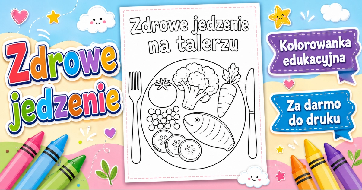 Kolorowanka Zdrowe jedzenie na talerzu
