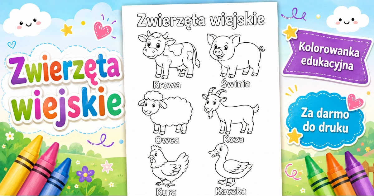 Kolorowanka Zwierzęta wiejskie z podpisami