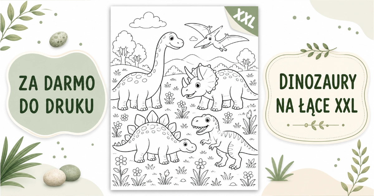 Kolorowanka: Dinozaury na łące XXL do druku