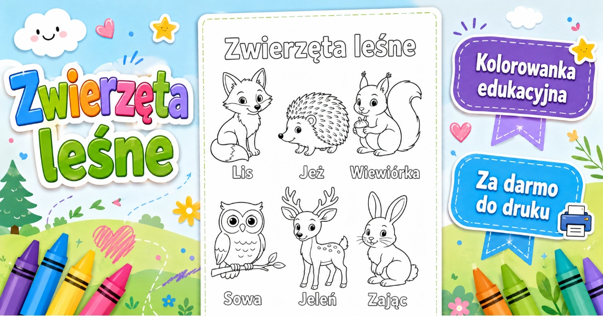 Kolorowanka Zwierzęta leśne z podpisami