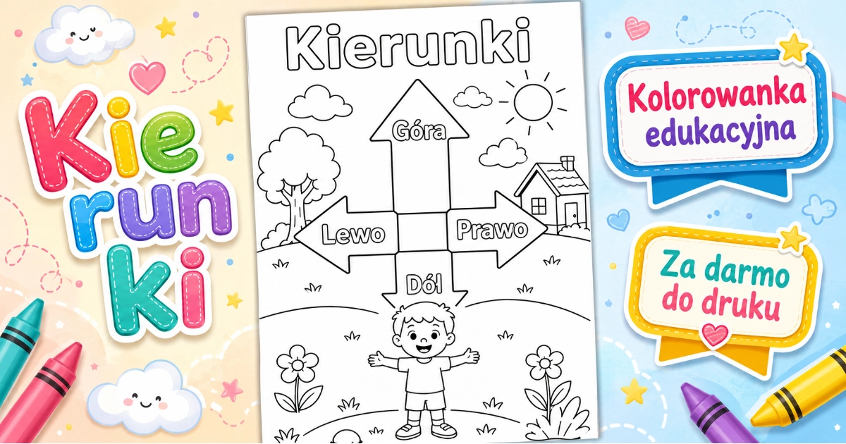 Kolorowanka Kierunki: góra, dół, lewo, prawo
