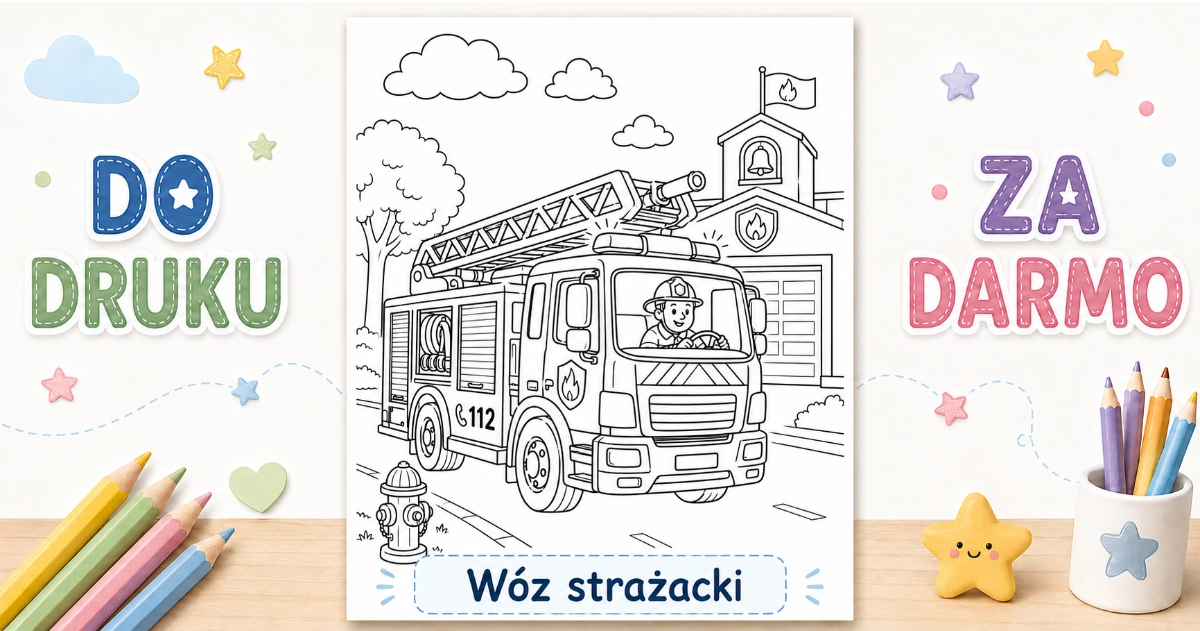 Kolorowanka Wóz strażacki do druku