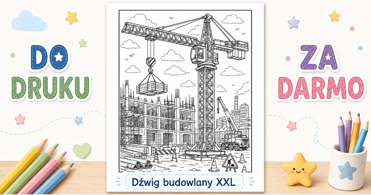 Kolorowanka Dźwig budowlany XXL do druku
