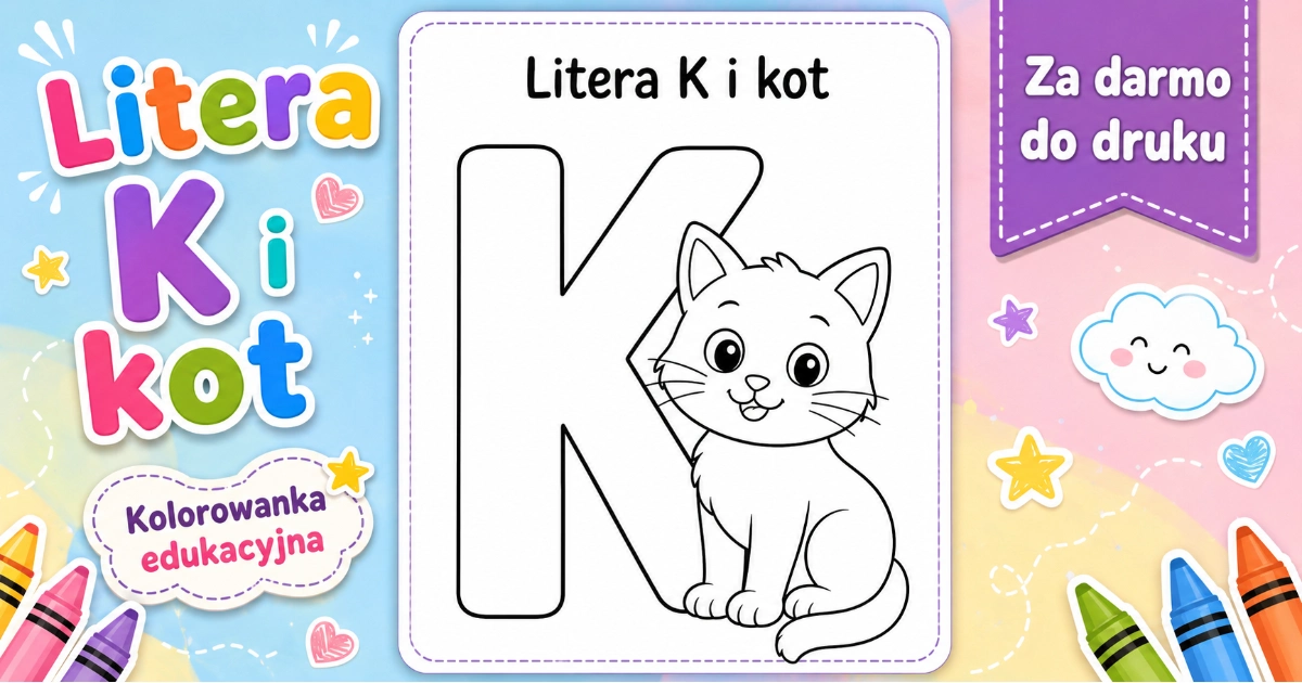 Kolorowanka Litera K i kot