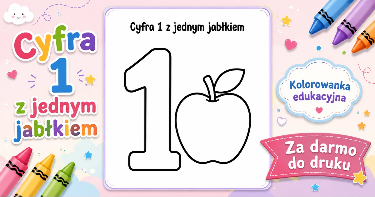 Kolorowanka Cyfra 1 z jednym jabłkiem