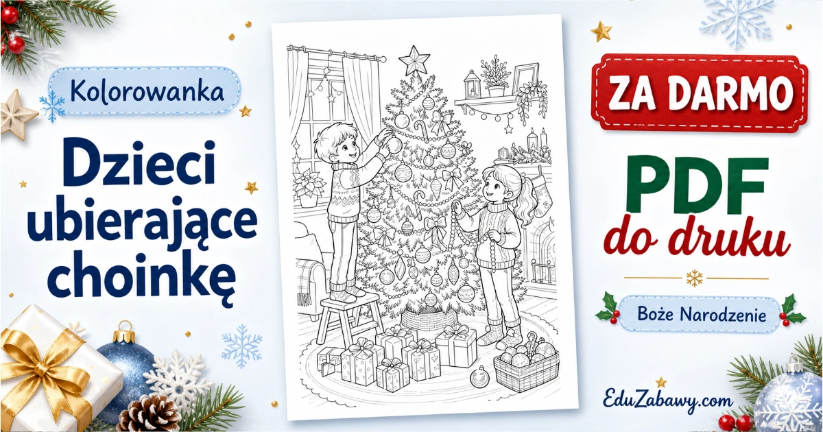 Kolorowanka: Dzieci ubierające choinkę do druku 38