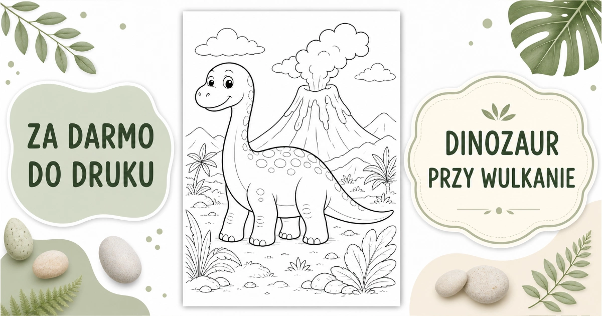 Kolorowanka Dinozaur przy wulkanie
