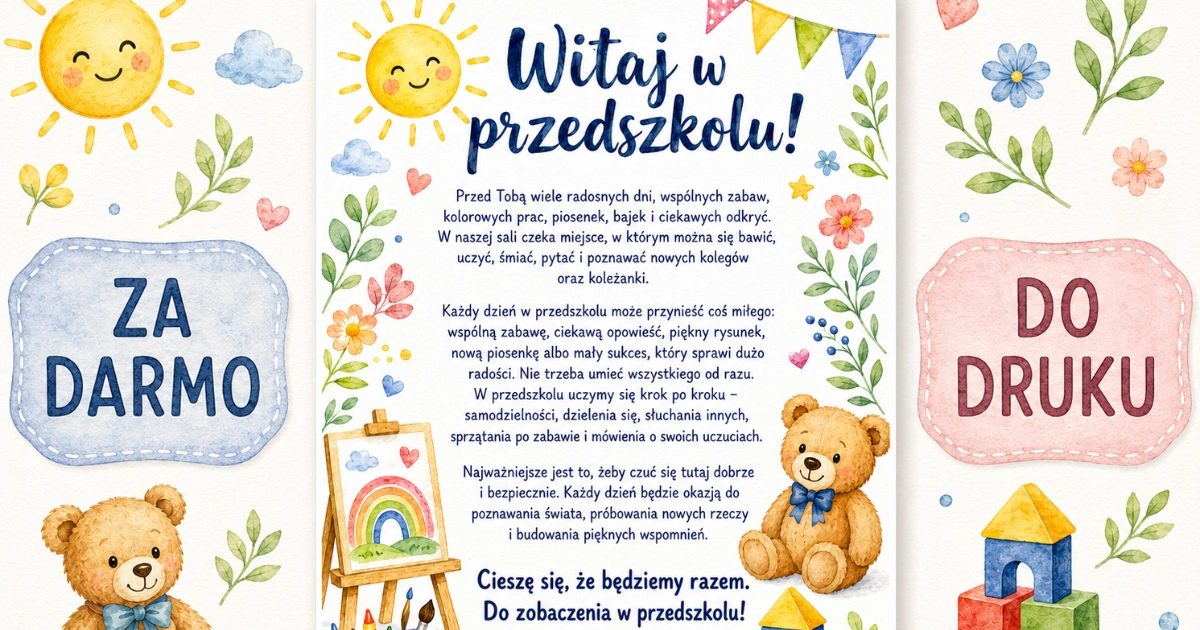 1. List powitalny dla przedszkolaka – do druku List powitalny: Witaj w przedszkolu! do druku 38