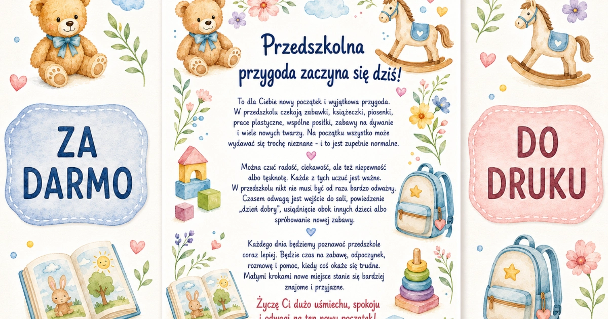 List powitalny: Przedszkolna przygoda zaczyna się dziś do druku