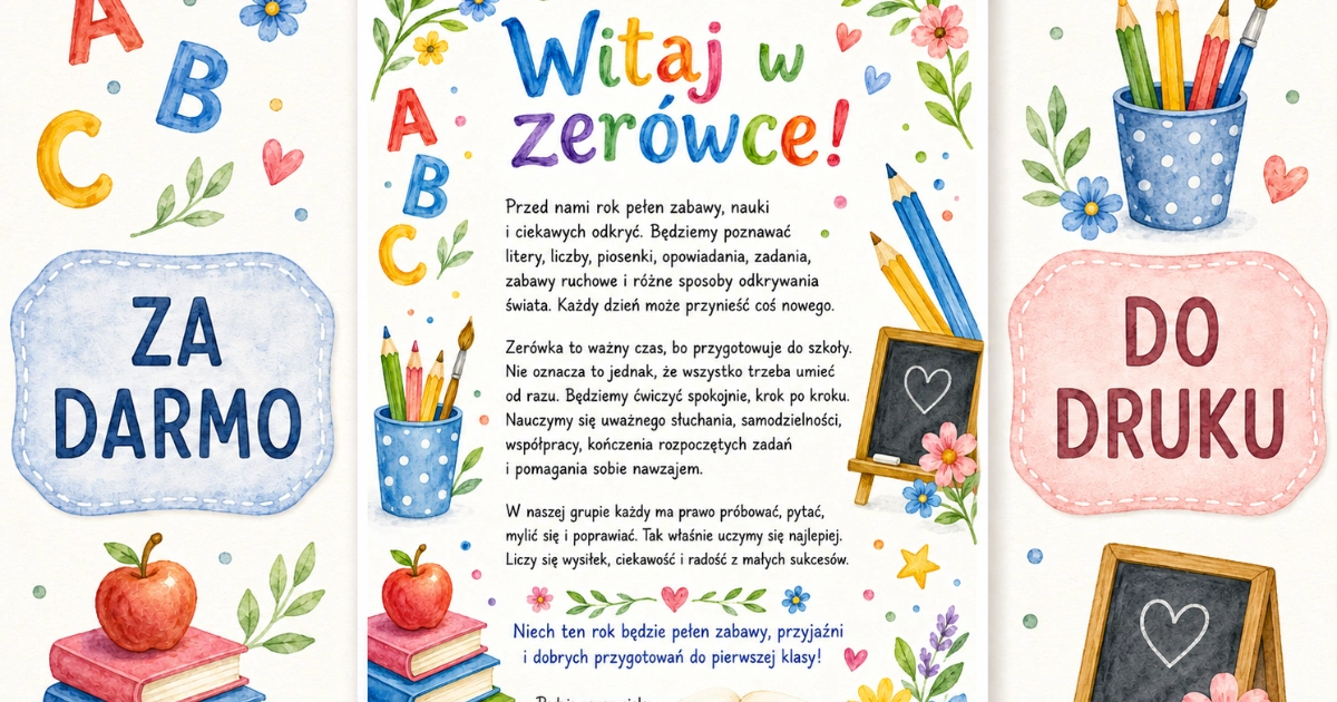 List powitalny: Witaj w zerówce do druku 38