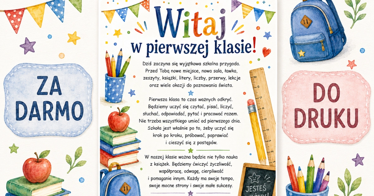 List powitalny: Witaj w pierwszej klasie! do druku 38