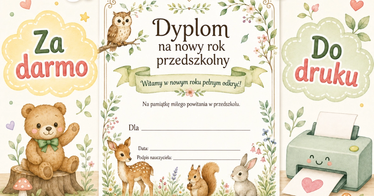 Dyplom na nowy rok przedszkolny z leśnymi zwierzętami 38