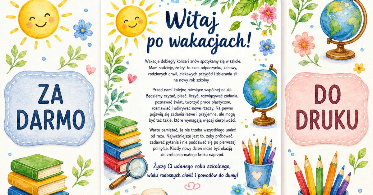 List powitalny: Witaj po wakacjach! do druku 38