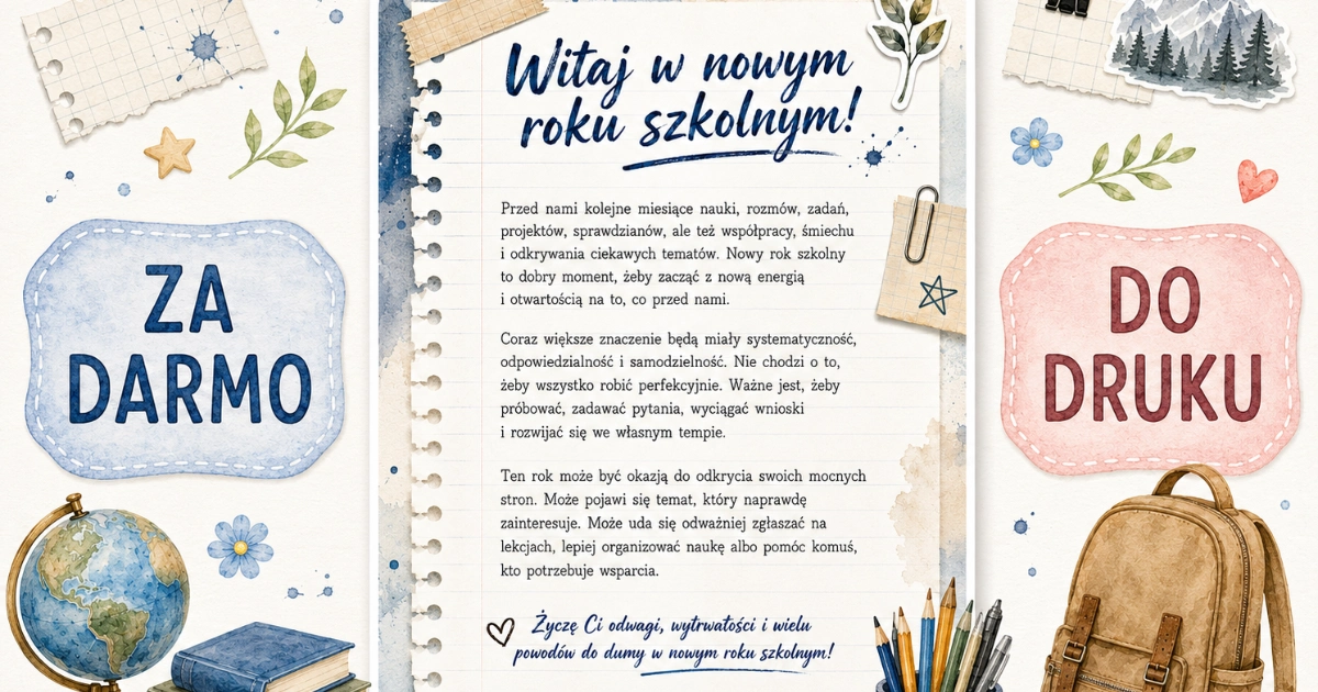 List powitalny: Witaj w nowym roku szkolnym! do druku 38