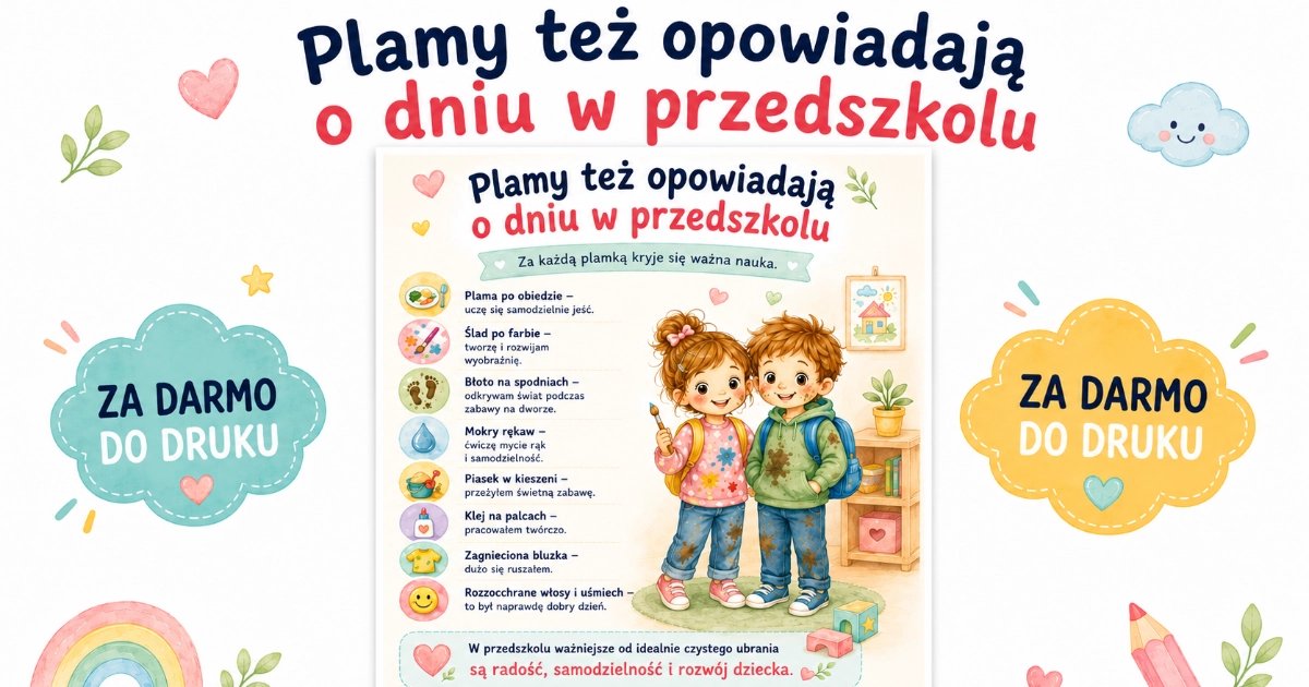 Plakat do druku: Plamy też opowiadają o dniu w przedszkolu