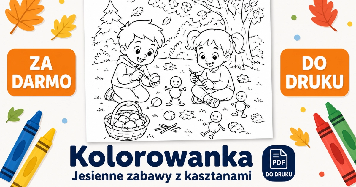 Kolorowanka do druku: Jesienne zabawy z kasztanami