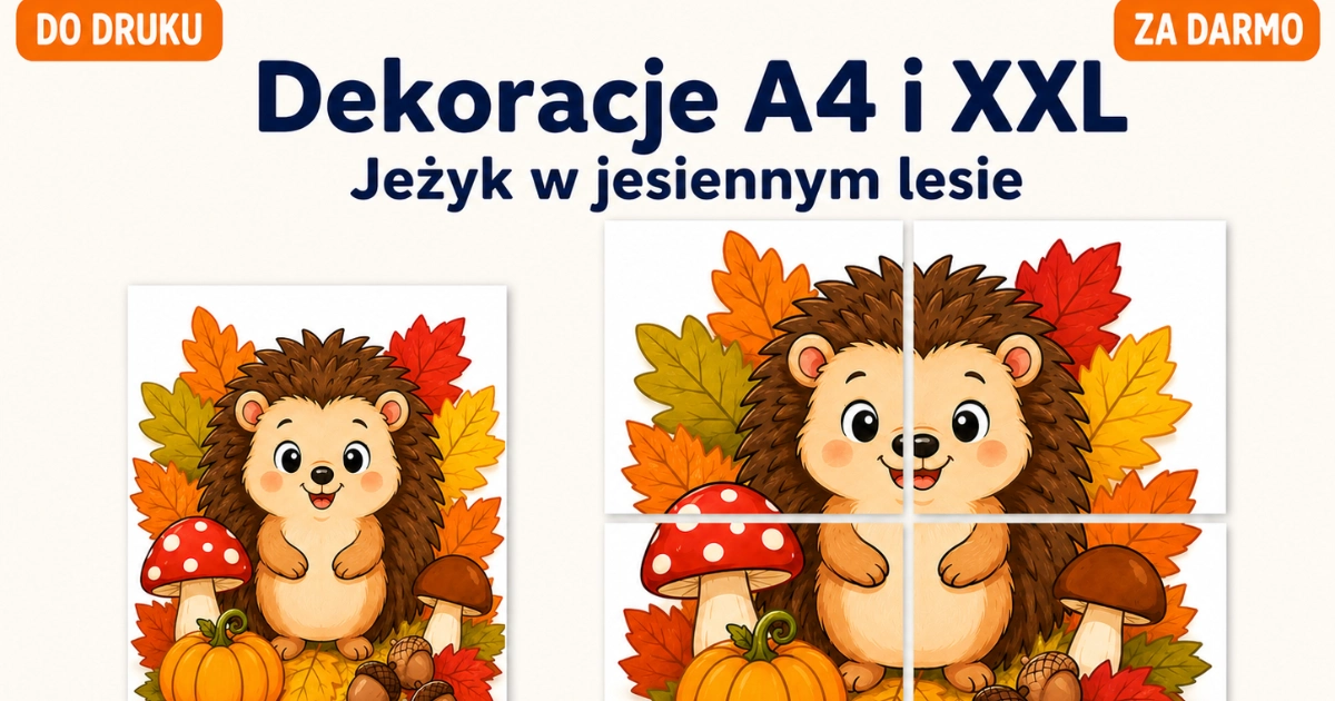 Dekoracje A4 i XXL: Jeżyk w jesiennym lesie