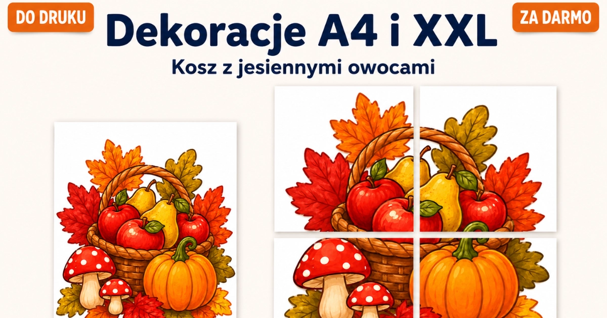 Dekoracje A4 i XXL: Kosz z jesiennymi owocami