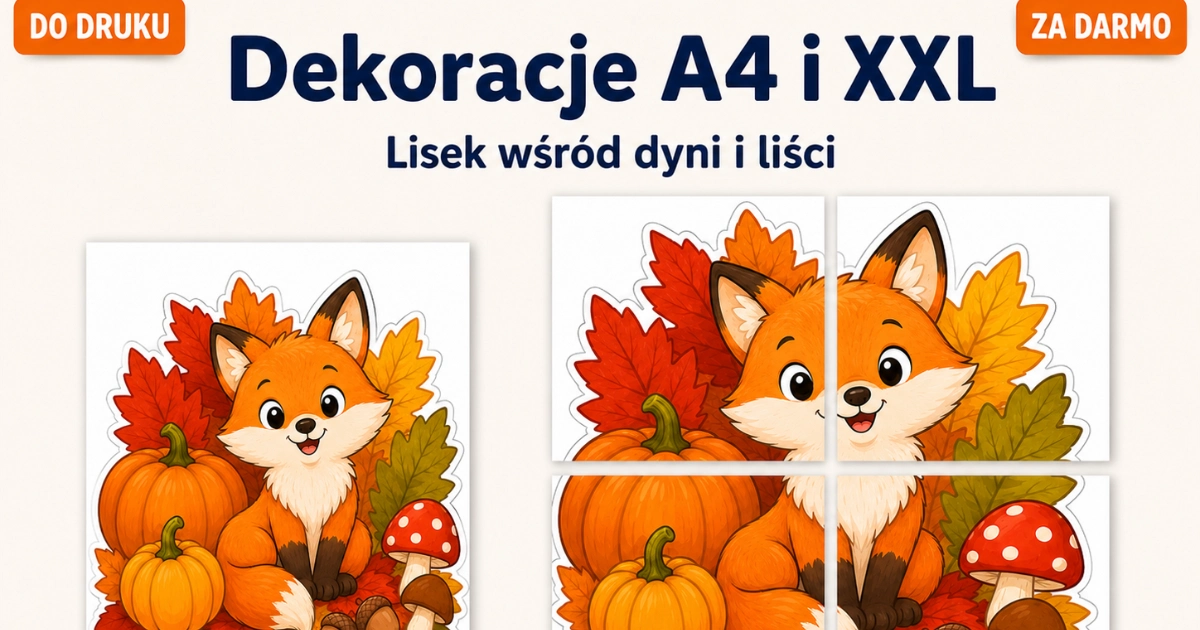 Dekoracje A4 i XXL: Lisek wśród dyni i liści
