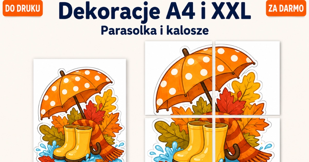 Dekoracje A4 i XXL: Parasolka, kalosze i jesienna pogoda