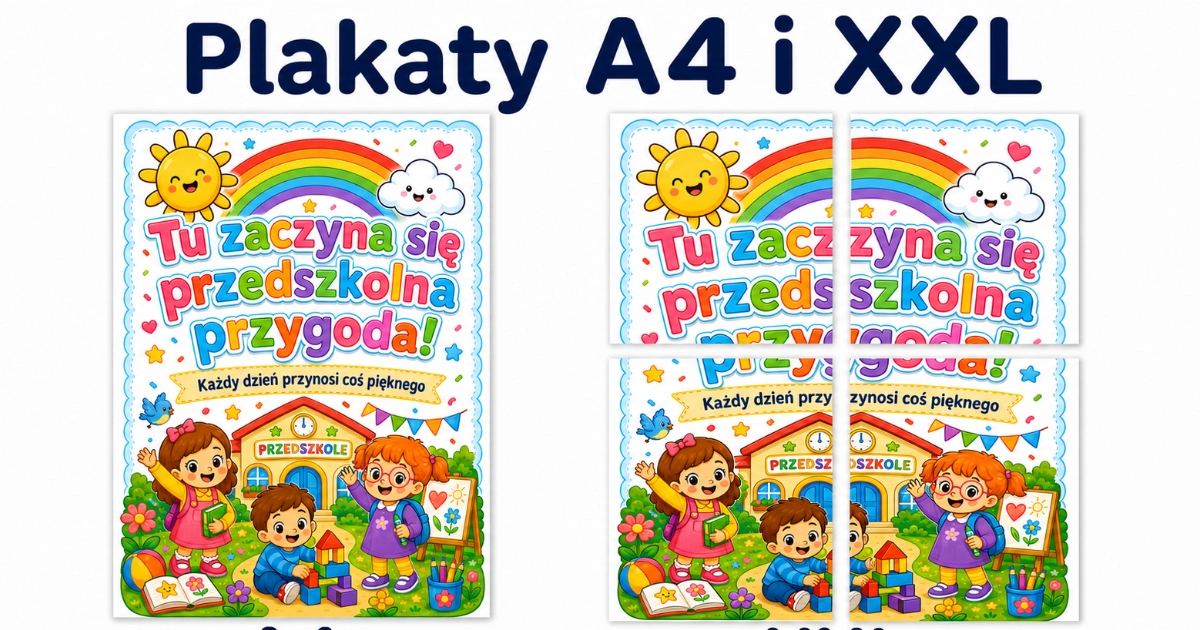 Plakat A4 i XXL „Tu zaczyna się przedszkolna przygoda!” Plakat A4 i XXL do druku: Tu zaczyna się przedszkolna przygoda! 38