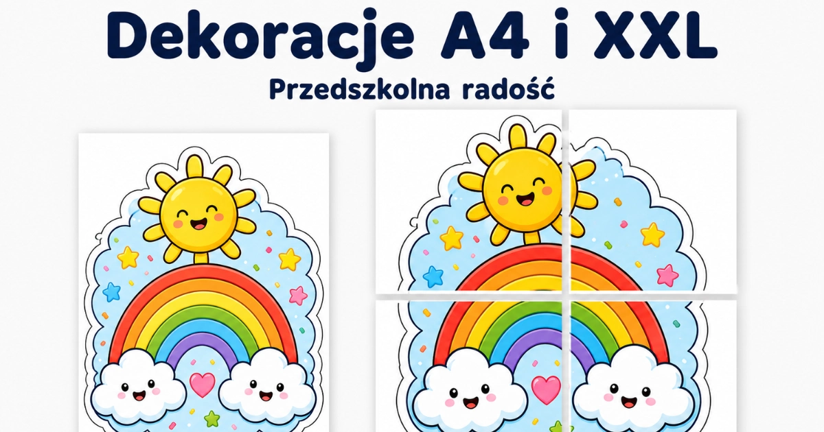 Dekoracje A4 i XXL: Przedszkolna tęcza do druku