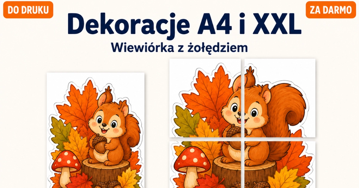 Dekoracje A4 i XXL: Wiewiórka z żołędziem